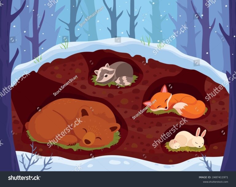 animales hibernando en un paisaje nevado