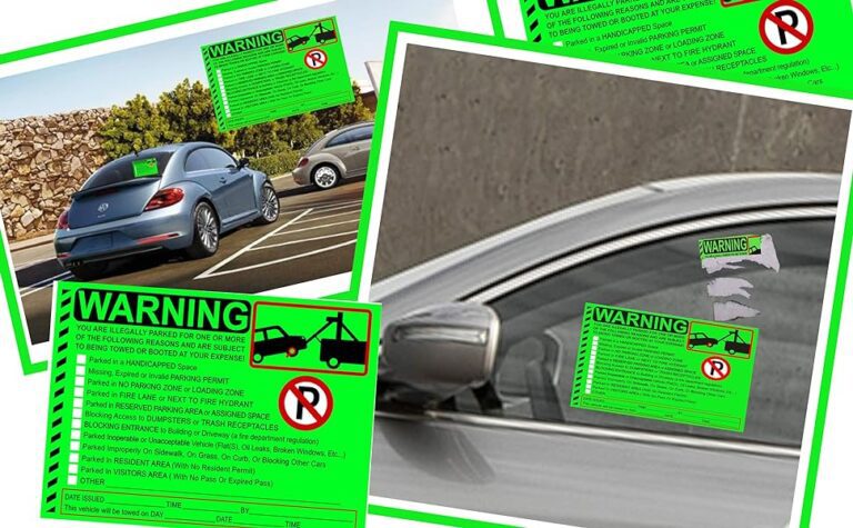 auto estacionado con letrero de advertencia