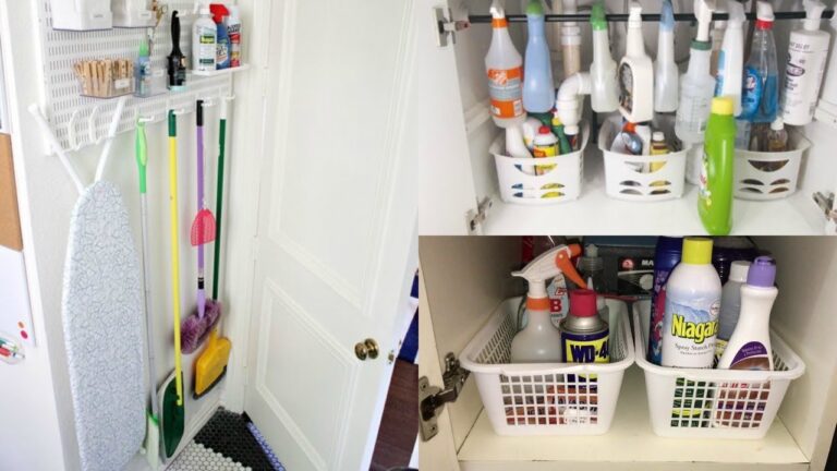 bano ordenado con productos de limpieza