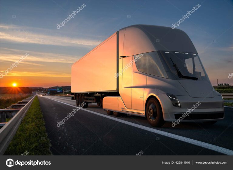camion tesla semi en un paisaje urbano