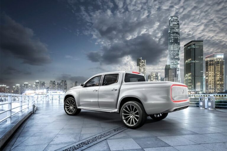 camioneta pick up en un paisaje urbano