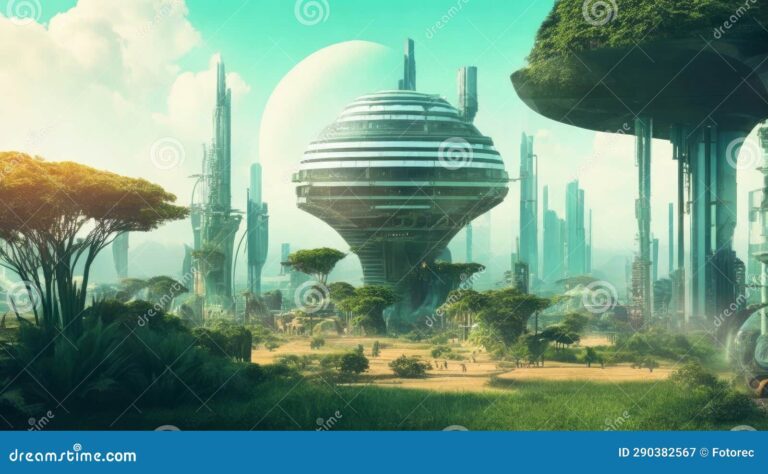 ciudad futurista con vegetacion integrada