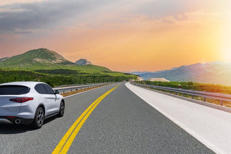 coche en carretera rodeado de naturaleza