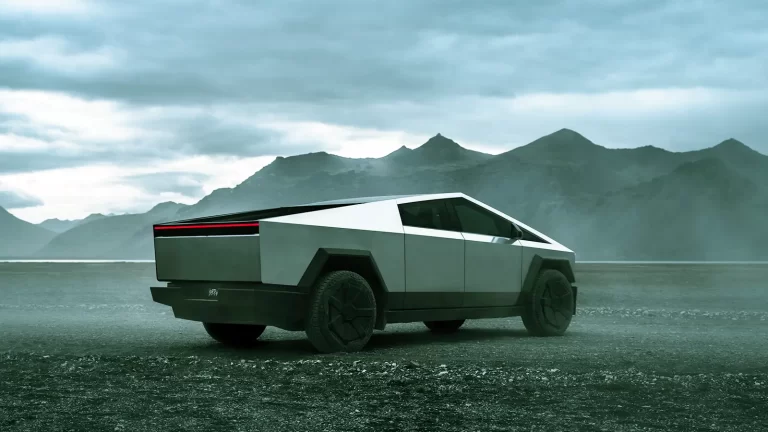 coche tesla en un paisaje futurista
