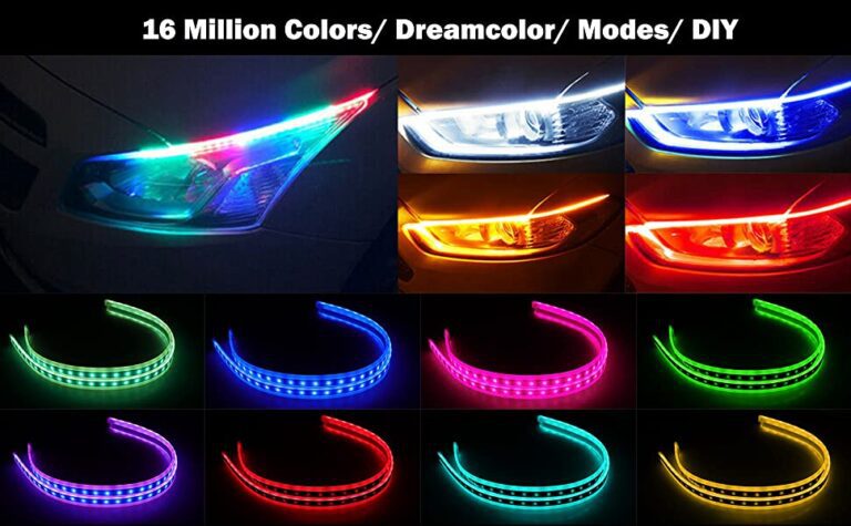 faros de auto con tiras led iluminadas