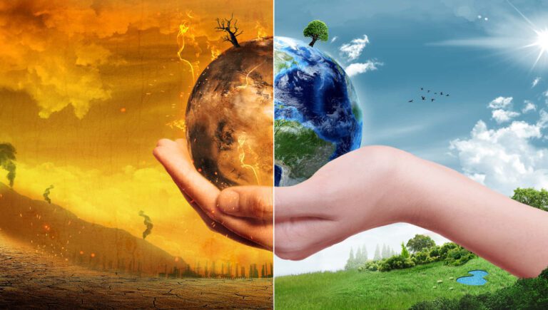 En qué nos afecta el cambio climático y cómo podemos mitigarlo 10 globo terraqueo con paisaje afectado