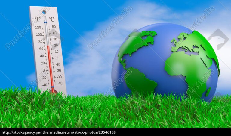 globo terraqueo con termometro y naturaleza