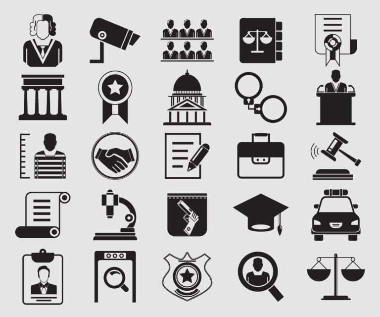 iconos de justicia y leyes en fondo neutro