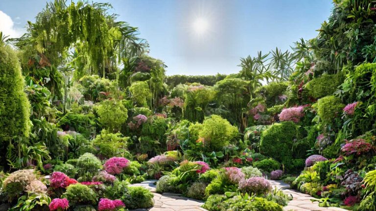 jardin exuberante con diversas plantas verdes