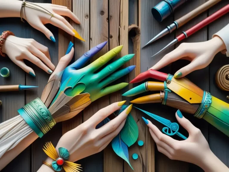 manos creando arte con materiales reciclados