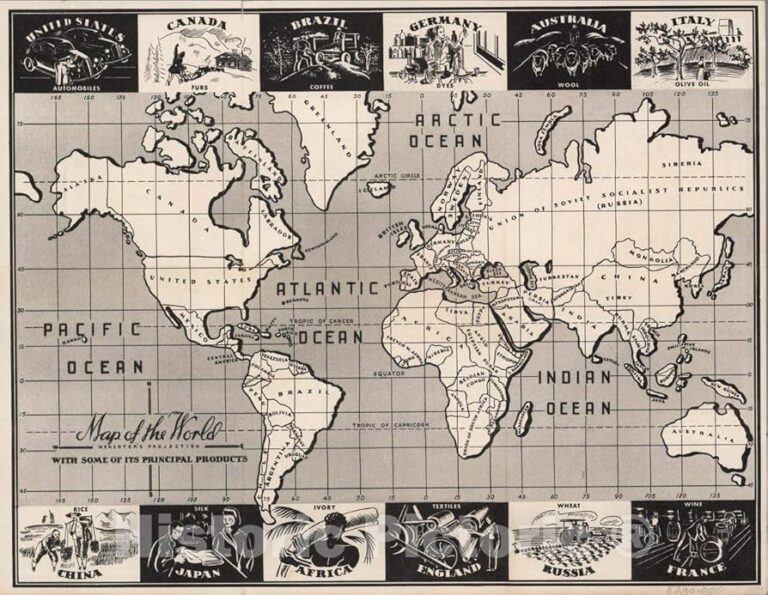 mapa del mundo con productos destacados