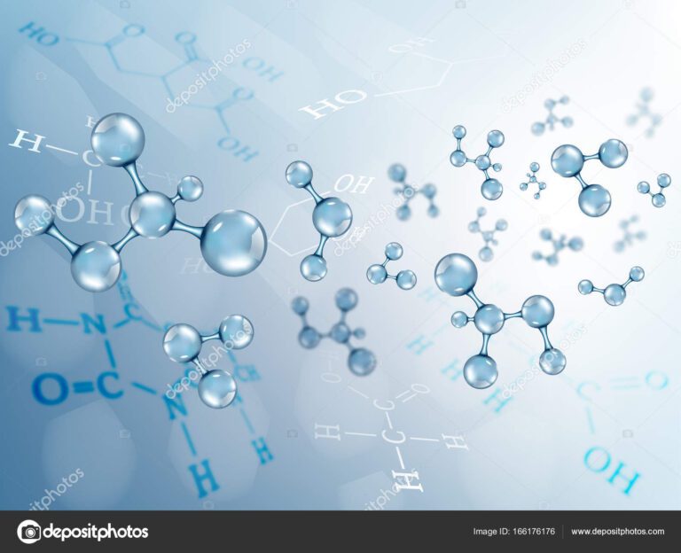 moleculas y formulas quimicas en fondo colorido