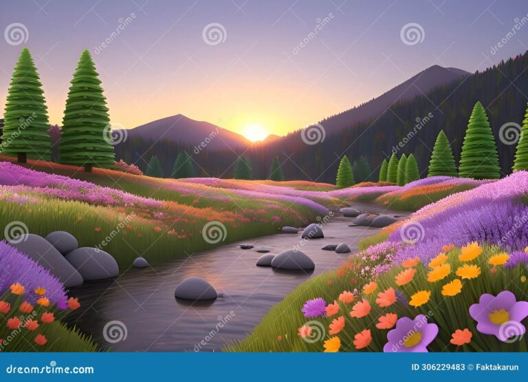 naturaleza vibrante con arboles y flores