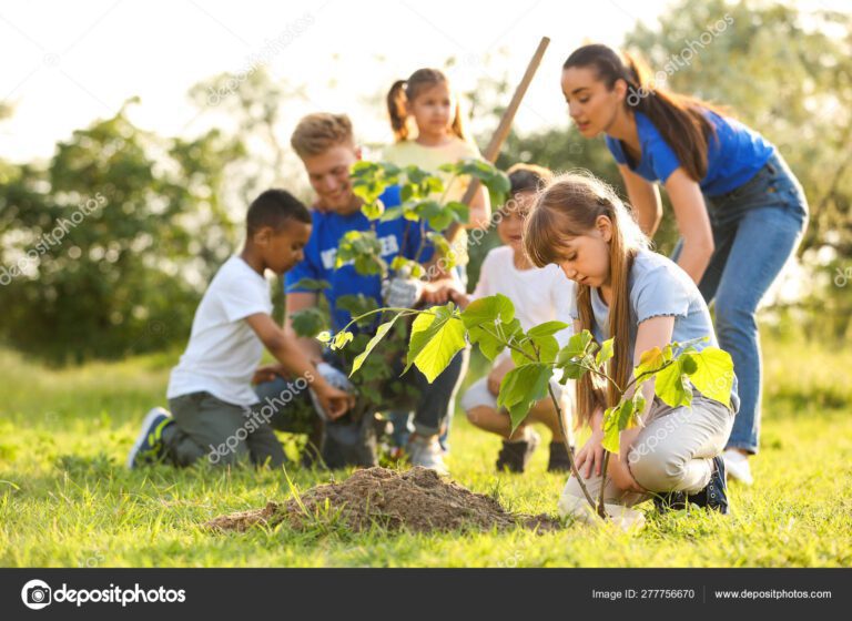 Cómo pueden los niños contribuir al cuidado del medio ambiente 11 ninos plantando arboles juntos en el parque