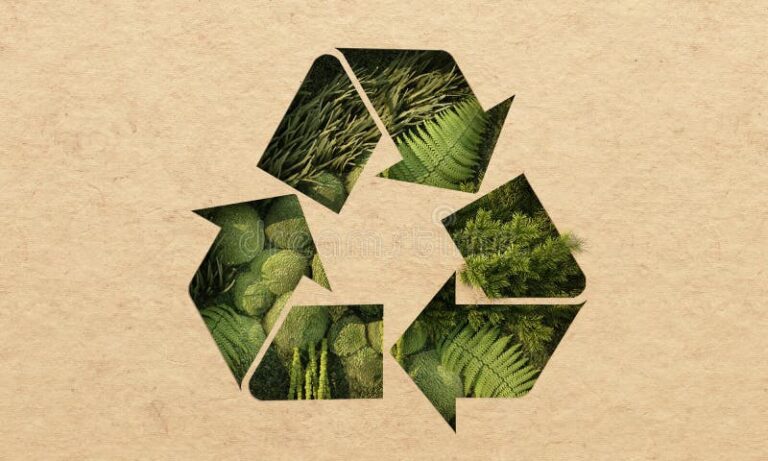 papel reciclado rodeado de naturaleza verde