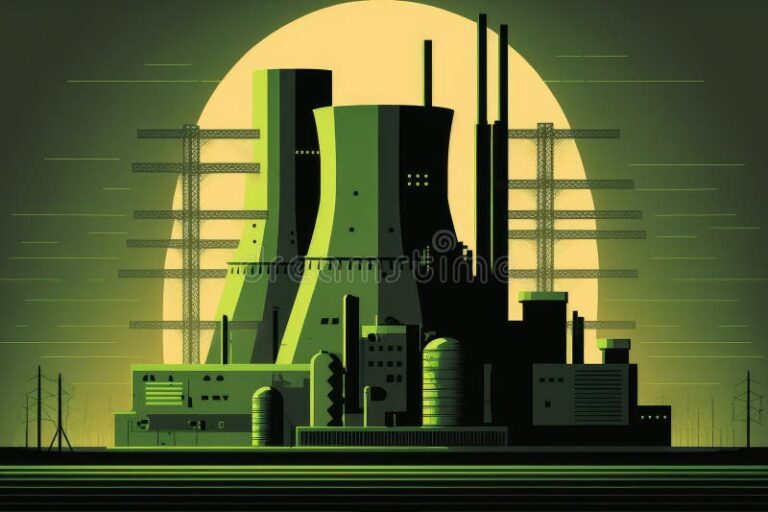reactor nuclear rodeado de naturaleza verde