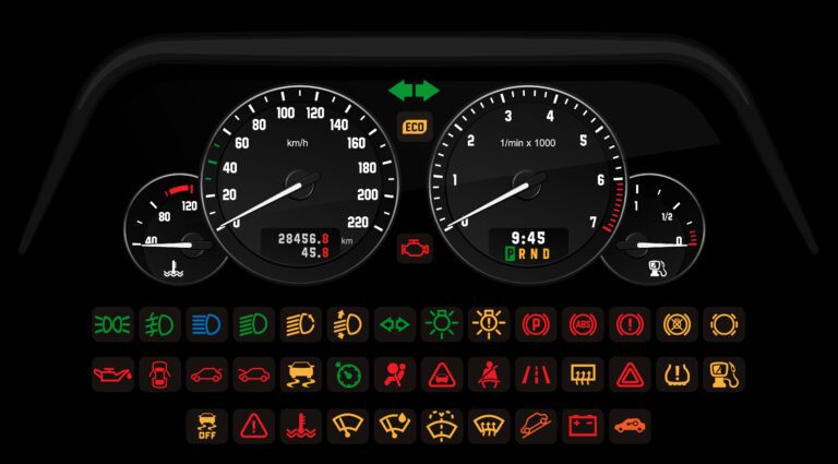 tablero de carro con luces de advertencia